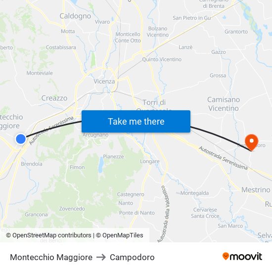 Montecchio Maggiore to Campodoro map