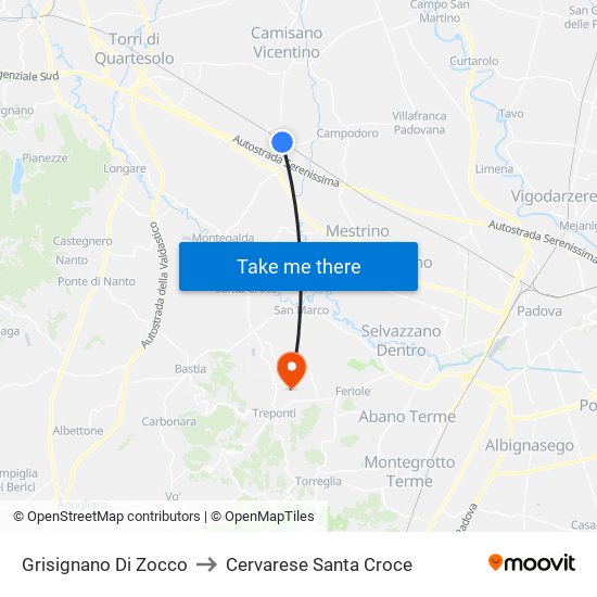 Grisignano Di Zocco to Cervarese Santa Croce map