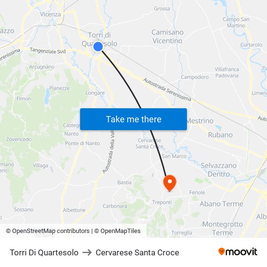 Torri Di Quartesolo to Cervarese Santa Croce map