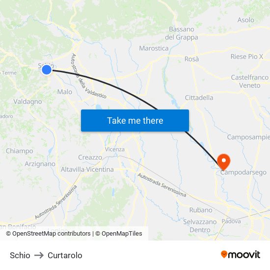 Schio to Curtarolo map