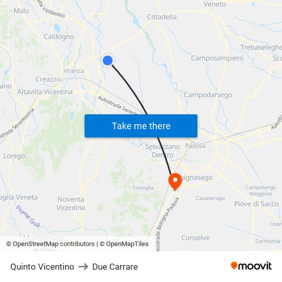 Quinto Vicentino to Due Carrare map