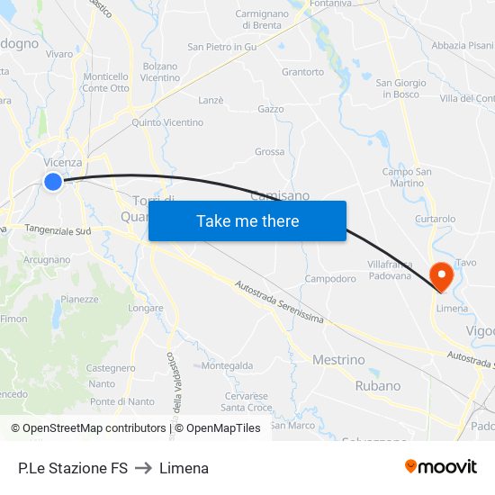 P.Le Stazione FS to Limena map