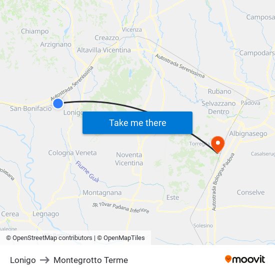 Lonigo to Montegrotto Terme map