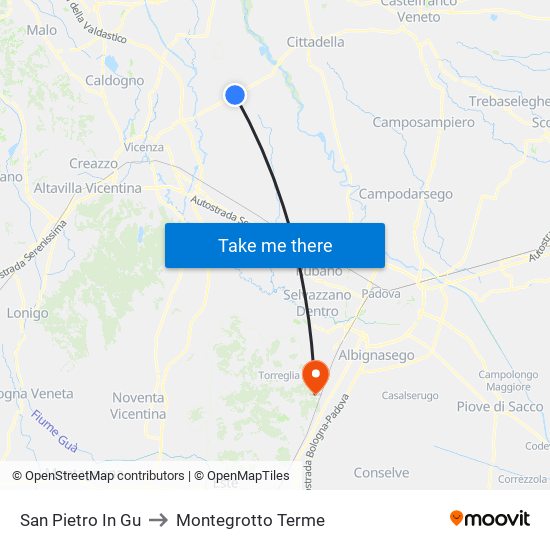 San Pietro In Gu to Montegrotto Terme map