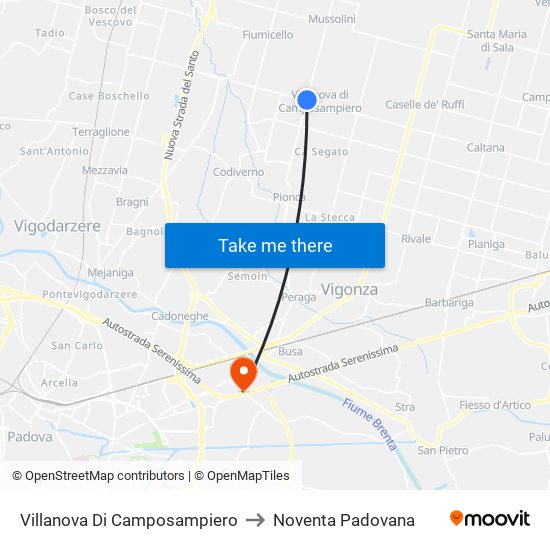 Villanova Di Camposampiero to Noventa Padovana map