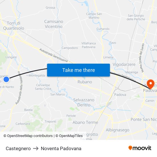 Castegnero to Noventa Padovana map