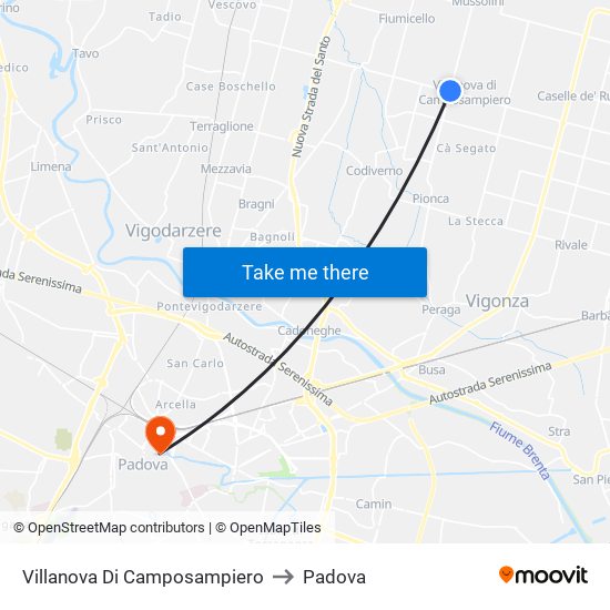 Villanova Di Camposampiero to Padova map