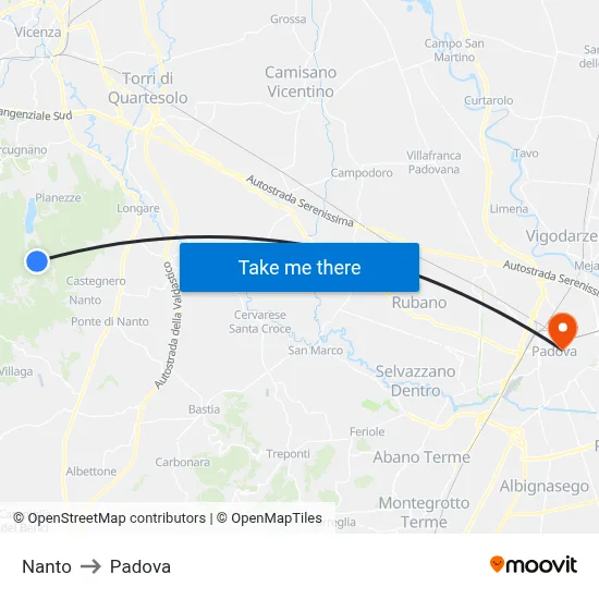 Nanto to Padova map