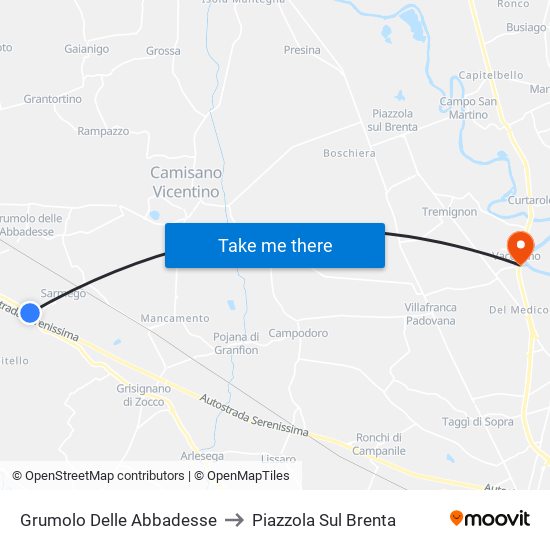 Grumolo Delle Abbadesse to Piazzola Sul Brenta map