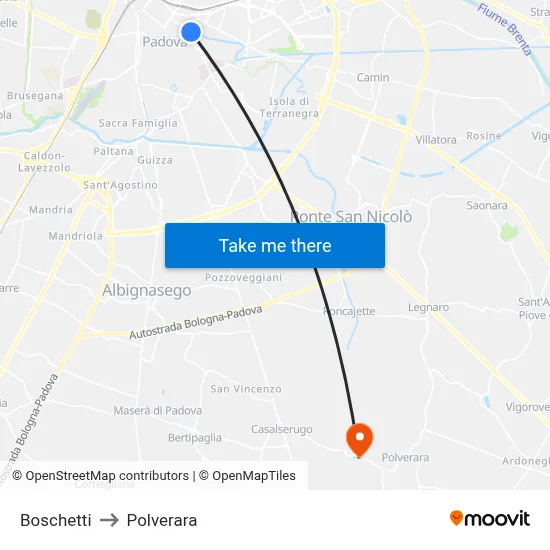 Boschetti to Polverara map