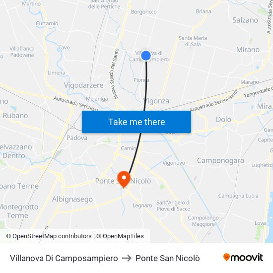 Villanova Di Camposampiero to Ponte San Nicolò map