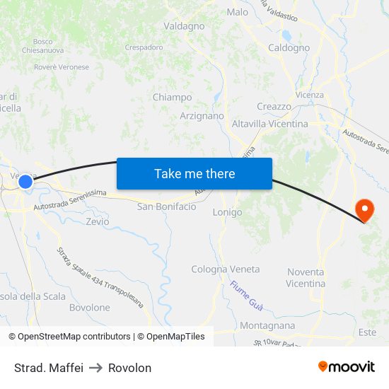 Strad. Maffei to Rovolon map