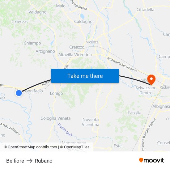 Belfiore to Rubano map