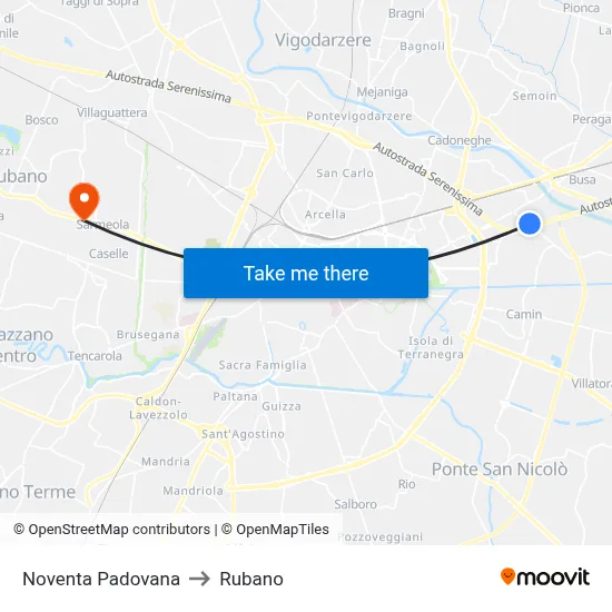 Noventa Padovana to Rubano map