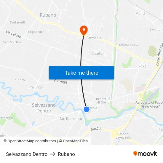 Selvazzano Dentro to Rubano map