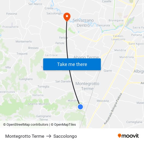 Montegrotto Terme to Saccolongo map