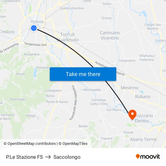 P.Le Stazione FS to Saccolongo map