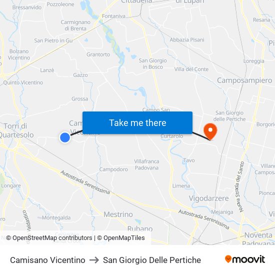 Camisano Vicentino to San Giorgio Delle Pertiche map