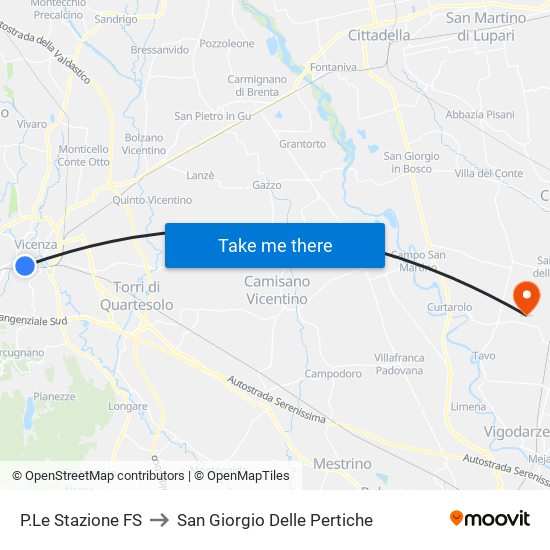 P.Le Stazione FS to San Giorgio Delle Pertiche map