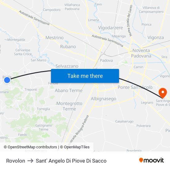 Rovolon to Sant' Angelo Di Piove Di Sacco map