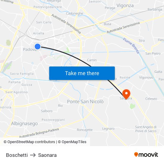Boschetti to Saonara map