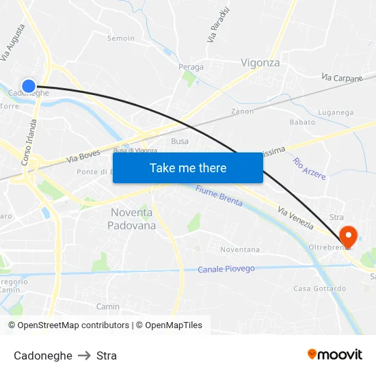 Cadoneghe to Stra map