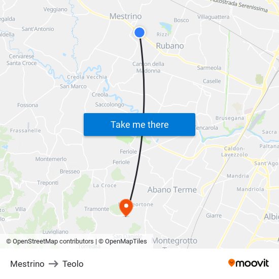 Mestrino to Teolo map