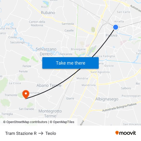 Tram Stazione R to Teolo map