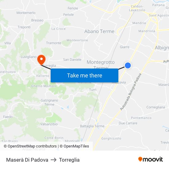 Maserà Di Padova to Torreglia map