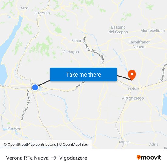 Verona P.Ta Nuova to Vigodarzere map