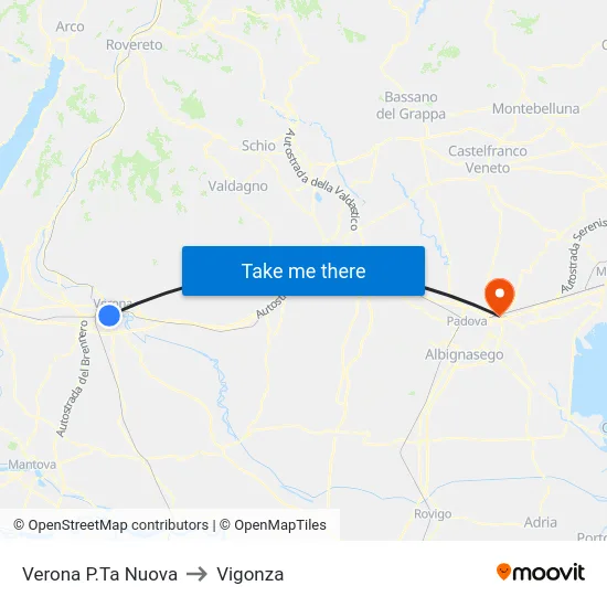 Verona P.Ta Nuova to Vigonza map