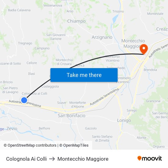 Colognola Ai Colli to Montecchio Maggiore map