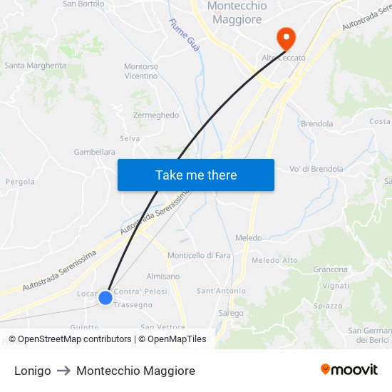 Lonigo to Montecchio Maggiore map