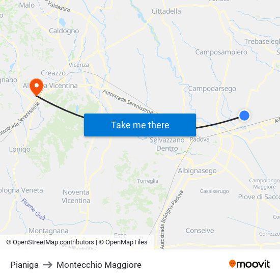Pianiga to Montecchio Maggiore map