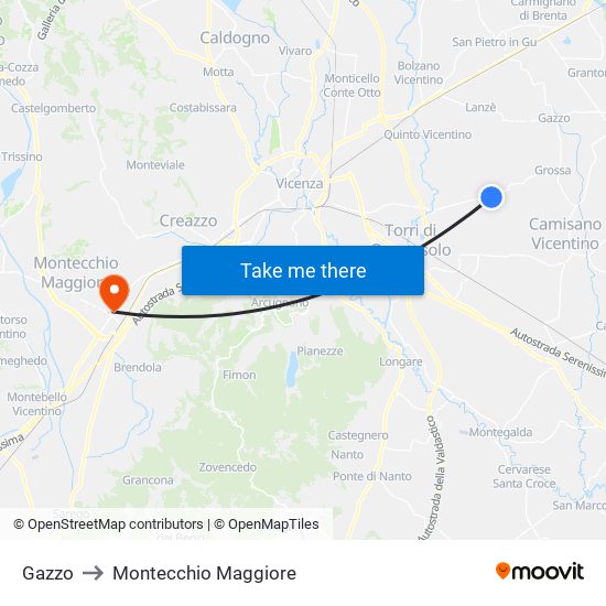 Gazzo to Montecchio Maggiore map