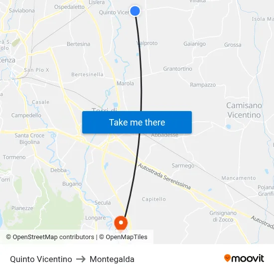 Quinto Vicentino to Montegalda map