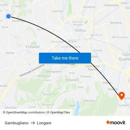 Gambugliano to Longare map