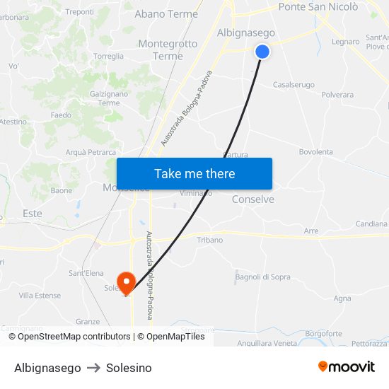 Albignasego to Solesino map
