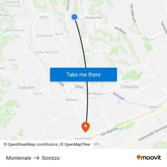 Monteviale to Sovizzo map