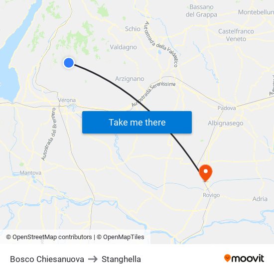 Bosco Chiesanuova to Stanghella map