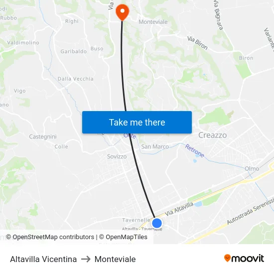 Altavilla Vicentina to Monteviale map