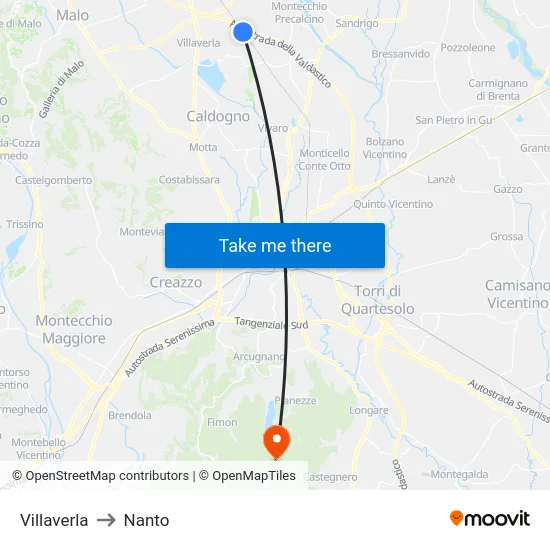 Villaverla to Nanto map