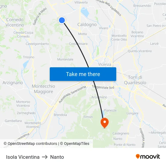 Isola Vicentina to Nanto map