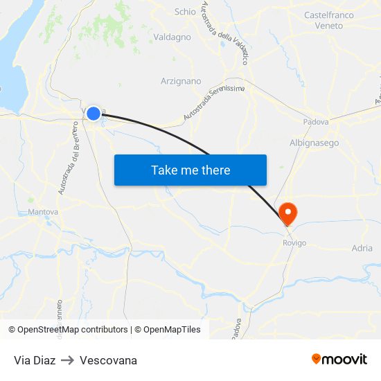Via Diaz to Vescovana map