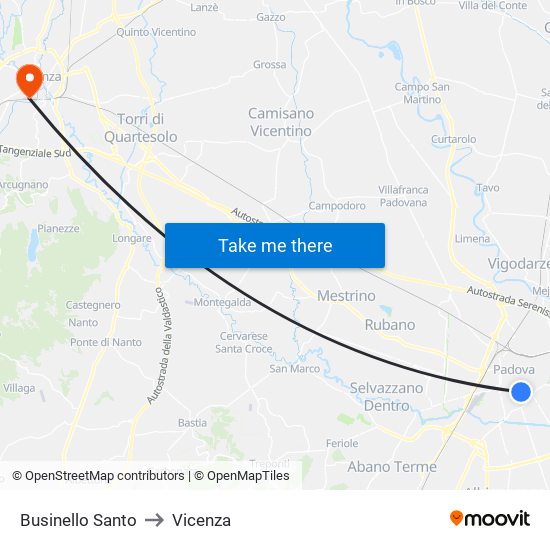 Businello Santo to Vicenza map