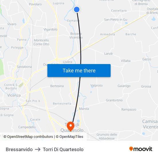Bressanvido to Torri Di Quartesolo map