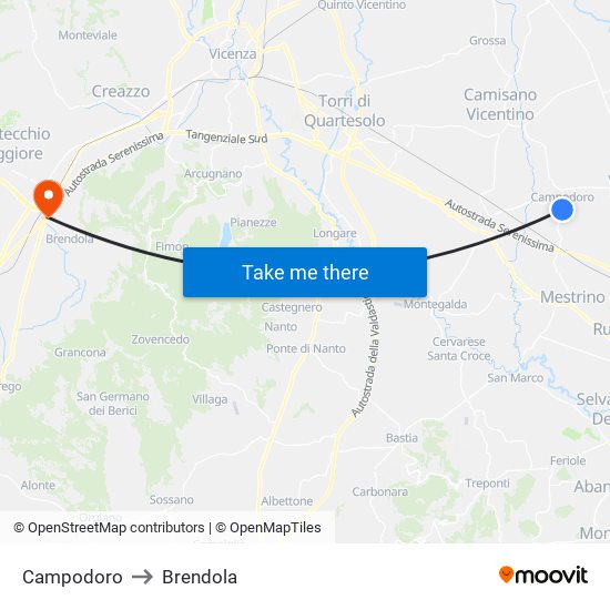 Campodoro to Brendola map