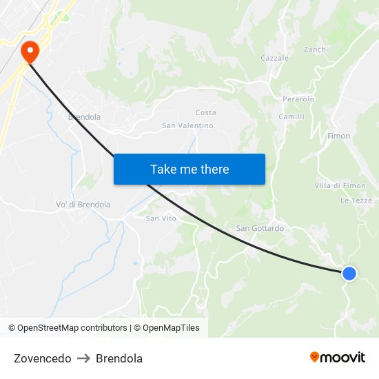 Zovencedo to Brendola map