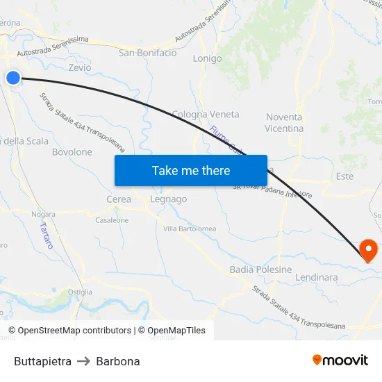 Buttapietra to Barbona map