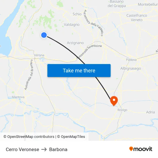 Cerro Veronese to Barbona map